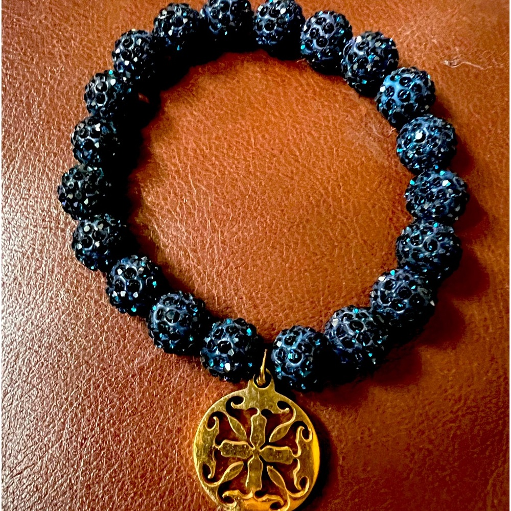 Rustic Cuff Emerson Navy Beaded Bracelet with gold